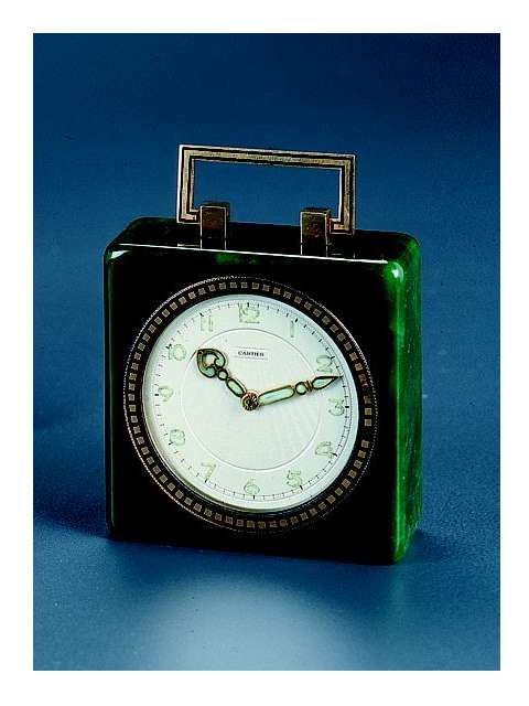 18K gold and enamel nephrite jade, eight-day going desk clock, Cartier, Paris, circa 1920. — Antique Clocks Price Guide