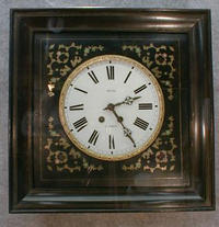 FRENCH PICTURE FRAME CLOCK IN A SQUARE CASE. BRASS AND ENAMEL INLAY. CIRCA 1870'S. — Antique Clocks Price Guide