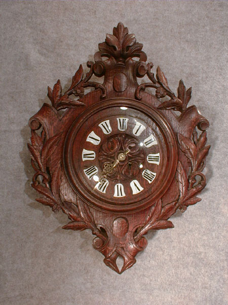 French Cartel Style Wall Clock In A Carved Oak Case, Motif Is A Crest With Oak Leaves. Circa 1880-1890. — Antique Clocks Price Guide