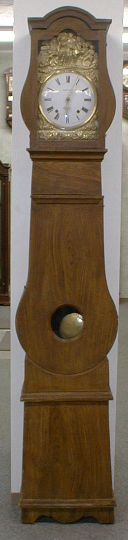 Morbier Floor Clock In A Violin Shaped Case Of Spruce Wood Painted In A Original Faux Grained Wood Finish. Circa 1830-1850. — Antique Clocks Price Guide