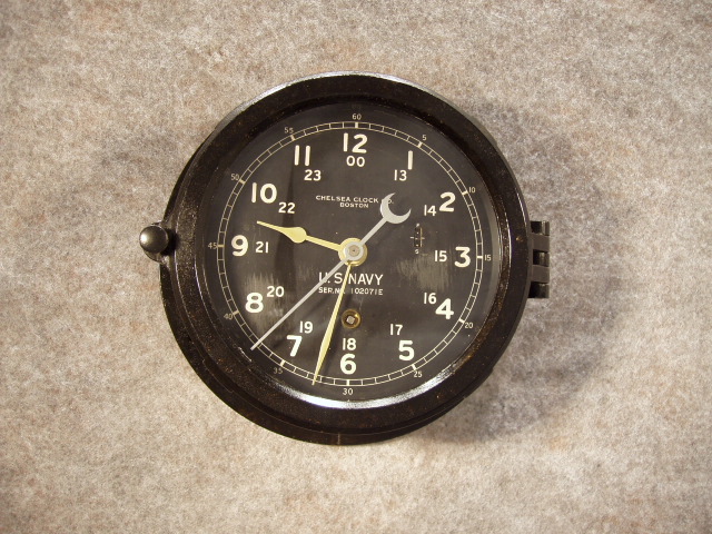 6" Chelsea Ship's Timepiece In A Black Phenolic Case. Circa 1944.1945. — Antique Clocks Price Guide