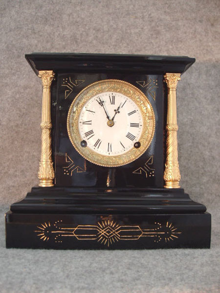 Black Enamel Cast Iron Mantel Clock By Nicholas Muller And Sons, N.Y., New York. Circa 1880-1890. — Antique Clocks Price Guide