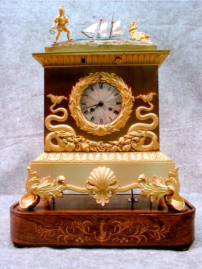 French Automaton Rocking Ship Mantel Clock In A Gilt Case With A 8 Day Movement With A Silk Thread Suspension That Strikes The Hours And 1/2 Hours On A Bell. Circa 1810-1825. — Antique Clocks Price Guide