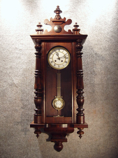 German R-A Style Wall Clock In A Dark Walnut Finished Case. Circa 1910. — Antique Clocks Price Guide