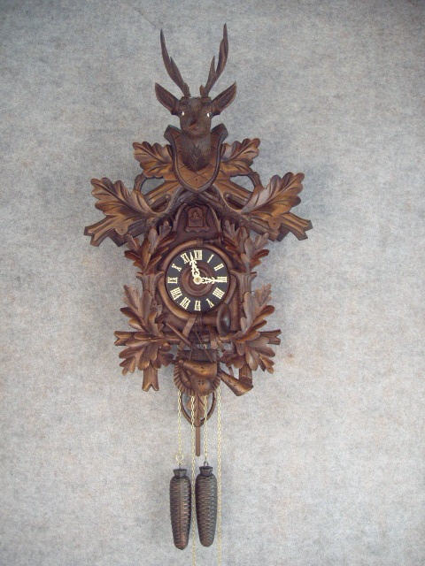 30 Hour Weight Driven German Cuckoo Clock In A Carved Oak Leaf Motif. Circa 1900-1910. — Antique Clocks Price Guide