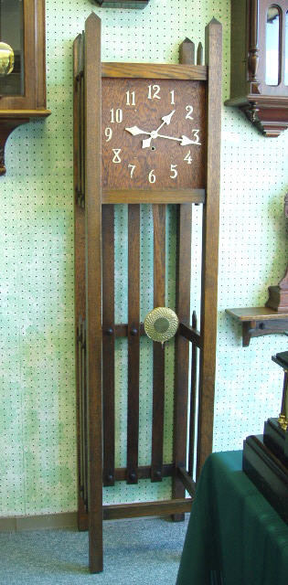 Mission Oak Floor Timepiece By The National Clock Co., In A Picket Fence Style. — Antique Clocks Price Guide