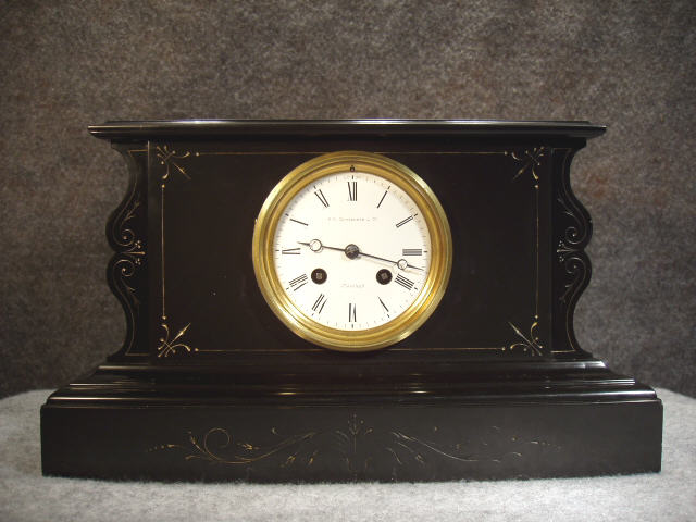 French Black Slate Mantel Clock By H. And F., Paris Serial No. 4583 Circa 1900. — Antique Clocks Price Guide