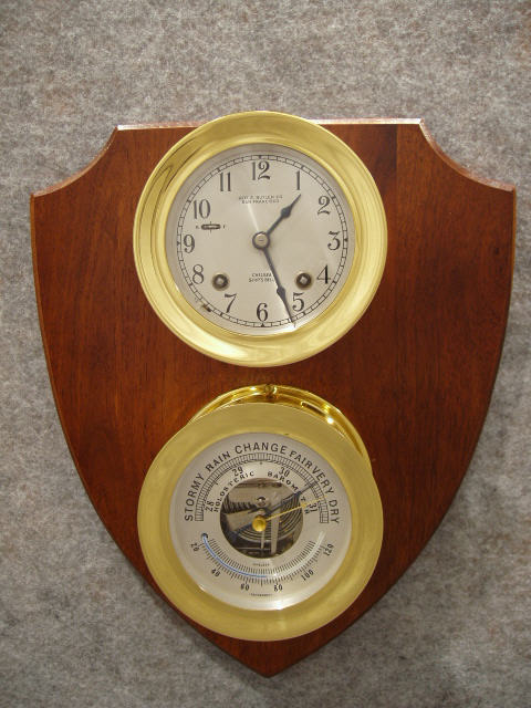 Polished Brass 3 3/4" Matching Clock And Barometer Set By The Chelsea Clock Co. Circa 1958-1959 — Antique Clocks Price Guide