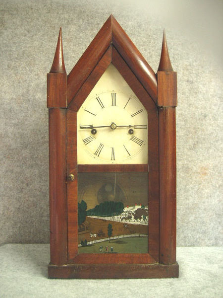 30-Hour Steeple Clock By Elisha Manross, Bristol, Ct. The Movement Has It's Original Brass Mainsprings And A Center Countwheel. Circa 1850-1856. — Antique Clocks Price Guide