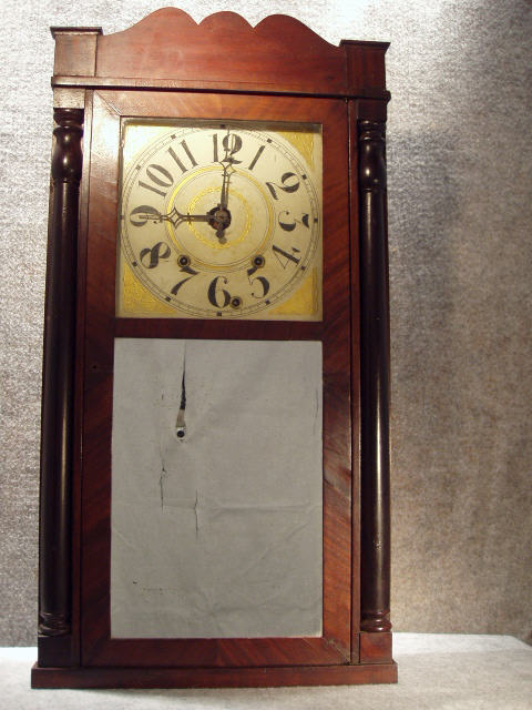 30 Hour Wooden Works Looking Glass Shelf Clock With Alarm (Missing The Center Disc), By Williams, Orten, Preston's And Co., Farmington, Conn, Circa 1837-1843. — Antique Clocks Price Guide