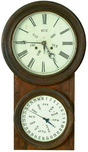 B.B. Lewis Double Dial Calendar Wall Clock — Antique Clocks Price Guide