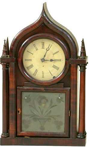 Brewster & Ingraham Round Gothic Steeple Shelf Clock — Antique Clocks Price Guide
