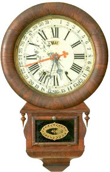 Ansonia Brass & Copper Co. Round Head Drop Trunk Schoolhouse Clock — Antique Clocks Price Guide