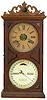 Ithaca Carved Top Farmer's Double Dial Calendar Shelf Clock