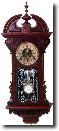 UNUSUAL GILBERT HANGING CALENDAR CLOCK (Winston, CT c. 1870) — Antique Clocks Price Guide