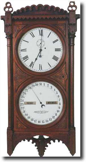 SETH THOMAS No. 5 DOUBLE DIAL WALL CALENDAR CLOCK (c. 1870) — Antique Clocks Price Guide