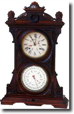 WELCH, SPRING & CO. DOUBLE DIAL CALENDAR CLOCK (Forestville, CT c. 1870 — Antique Clocks Price Guide