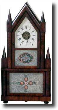 BIRGE AND FULLER STEEPLE ON STEEPLE SHELF CLOCK (Bristol, CT c. 1840) — Antique Clocks Price Guide