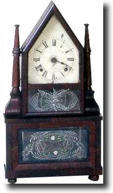 UNIQUE UNSIGNED SINGLE CANDLESTICK STEEPLE CLOCK (c. 1840) — Antique Clocks Price Guide