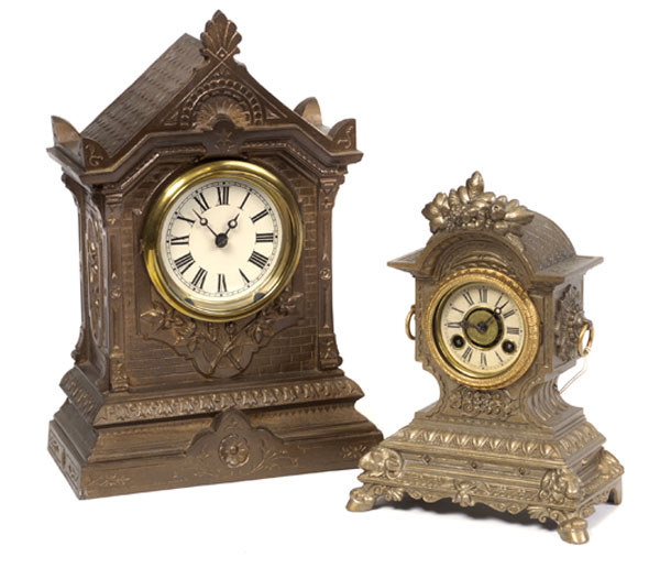 Two Terry Cast Metal Shelf Clocks, — Antique Clocks Price Guide