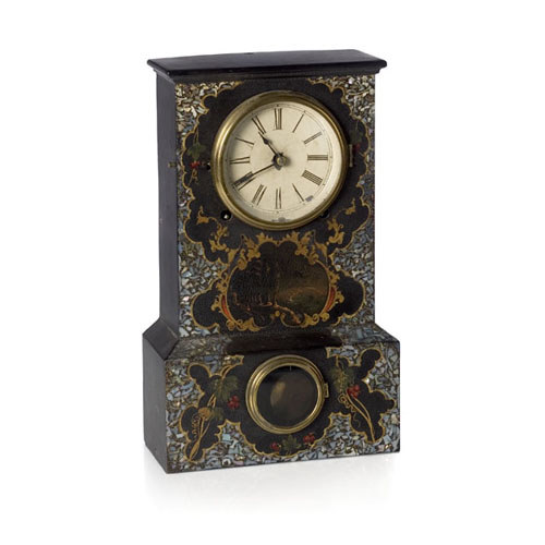 Terry & Andrews Ansonia, Ct. Pearl Inlaid Iron Shelf Clock, ca 1840's — Antique Clocks Price Guide
