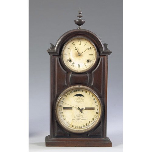 HB Horton Patent Walnut Ithaca Shelf Library Calendar Clock, — Antique Clocks Price Guide