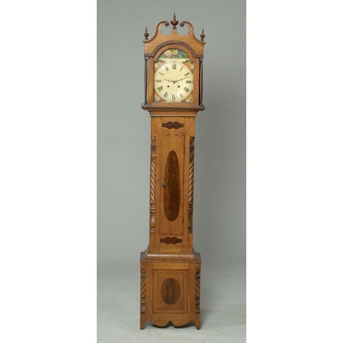 Fine Southern Ohio Curly Maple and Cherry Tall Case Clock, — Antique Clocks Price Guide