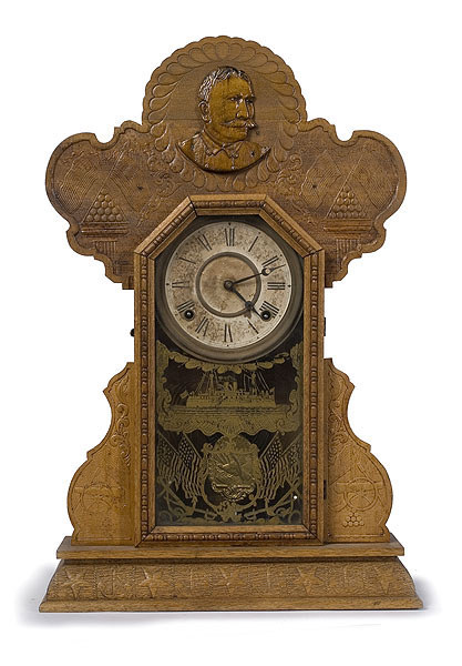 Admiral Dewey, Ingraham Pressed Oak Shelf Clock, — Antique Clocks Price Guide