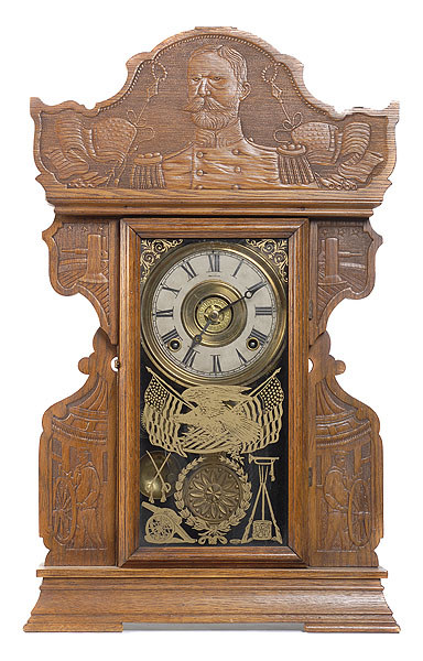 Welch Admiral Sampson Pressed Oak Shelf Clock, — Antique Clocks Price Guide