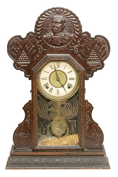 General Lee Pressed Oak Shelf Clock, — Antique Clocks Price Guide