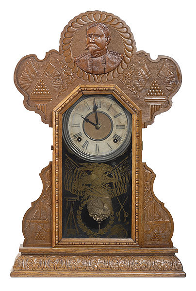 General Fitzhugh Lee, Ingraham Pressed Oak Shelf Clock, — Antique Clocks Price Guide