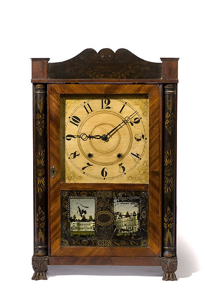 Eli Terry & Son Carved & Stenciled Wooden Works Half Column Clock, — Antique Clocks Price Guide