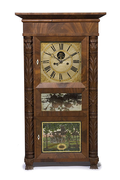 Eli Terry Jr. Carved Half Column Triple Decker Clock, — Antique Clocks Price Guide