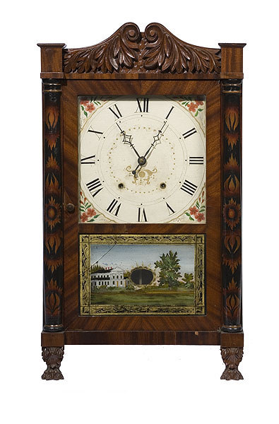 Seth Thomas Wooden Works Carved & Stenciled Half Column Clock, — Antique Clocks Price Guide
