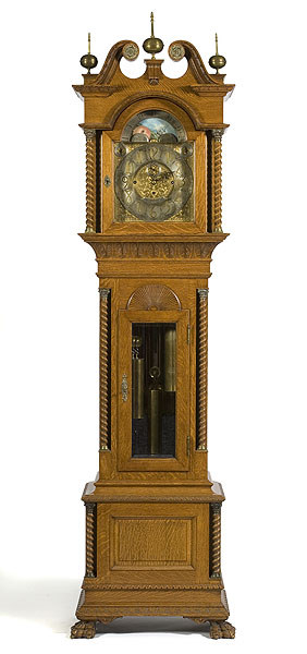 Durfee Pattern 42 Quarter Sawn Oak Tall Case Clock silvered and brass dial with marked with retailer's name Wright Kay & Co./Detroit, — Antique Clocks Price Guide