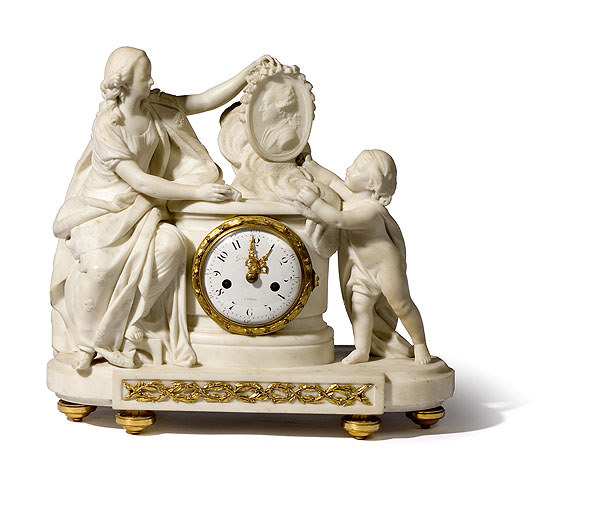 Fine French Gavelle L Aine' Marble Figural Clock, — Antique Clocks Price Guide