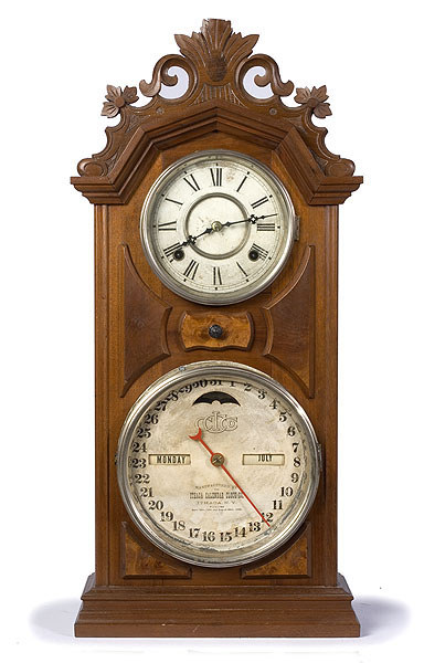 Ithaca Library No. 8 Double Dial Calendar Shelf Clock, — Antique Clocks Price Guide