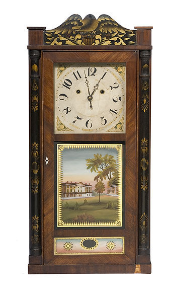 Silas Hoadley Stencil-Decorated Wooden Works Half Column Clock, — Antique Clocks Price Guide