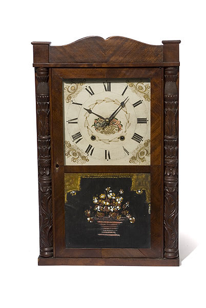 Eli Terry & Sons Carved Mahogany Half Column Wooden Works Clock, — Antique Clocks Price Guide
