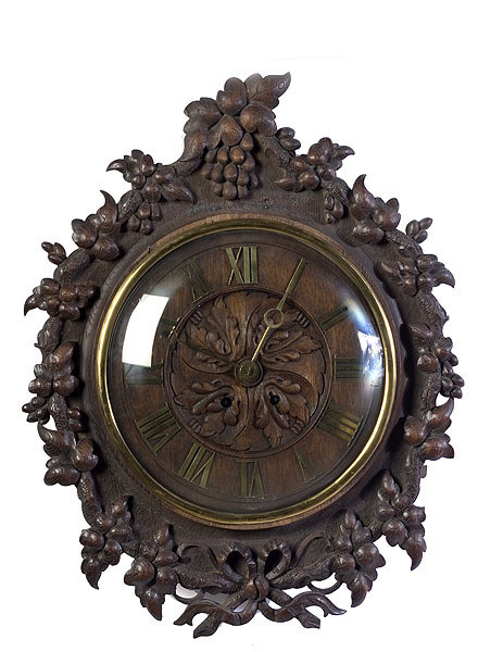 Fine Black Forest Carved Oak Morbier-Style Wall Clock, — Antique Clocks Price Guide