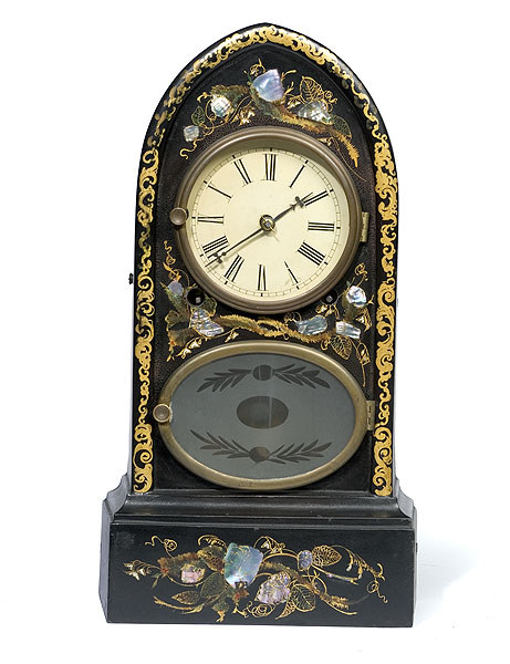 Scarce Terry & Andrews Gothic/Beehive Mother of Pearl-Decorated Gothic Iron Case Clock, — Antique Clocks Price Guide