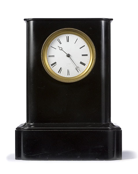 Large French Black Marble Clock, — Antique Clocks Price Guide