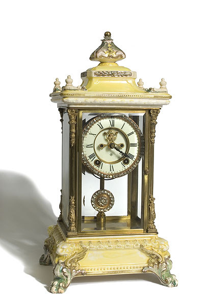 Ansonia China Crystal Regulator No. 6 Clock with Ivory Finials, — Antique Clocks Price Guide