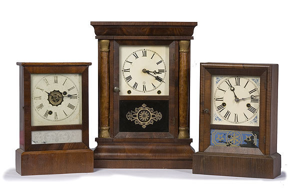 Uncatalogued Lot: Two Cigar Box & One Half Column American Shelf Clocks, — Antique Clocks Price Guide