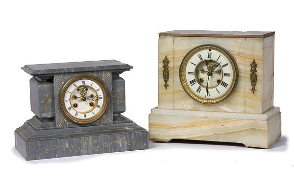 Uncatalogued Lot: Two Marble & Onyx Shelf Clocks, — Antique Clocks Price Guide