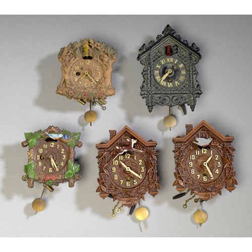 Five Different Lux Novelty Cuckoo Clocks, — Antique Clocks Price Guide