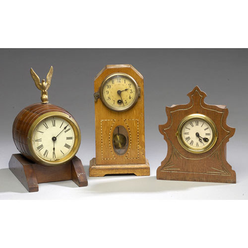 Three Ornate Wood & Brass Novelty Clocks, — Antique Clocks Price Guide