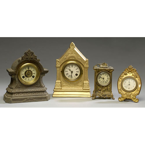 Four Metal-Cased Novelty Clocks, — Antique Clocks Price Guide