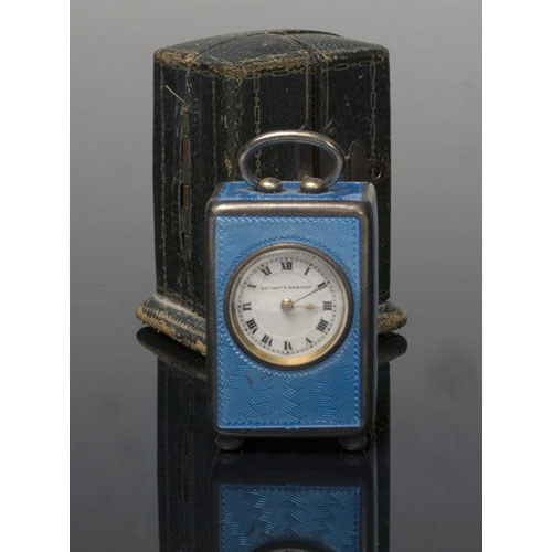 Geneva Clock Company Miniature Silver Enameled Carriage Clock, — Antique Clocks Price Guide