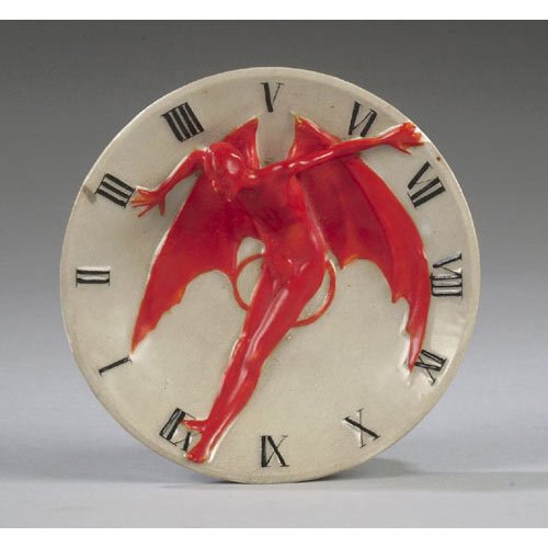 Royal Bayreuth Devil and Clock Dish, — Antique Clocks Price Guide